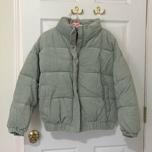 green corduroy puffer jacket